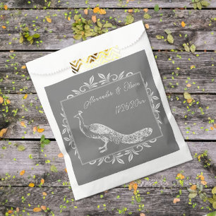 Sachets En Papier Gray Peacock Flourish Wedding Favor Bag