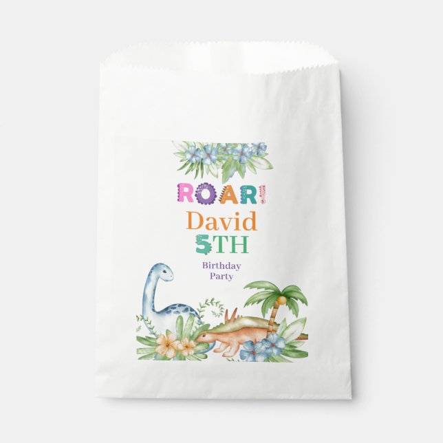 Sachets En Papier Green Blue Floral Dinosaur fête d'anniversaire (Devant)