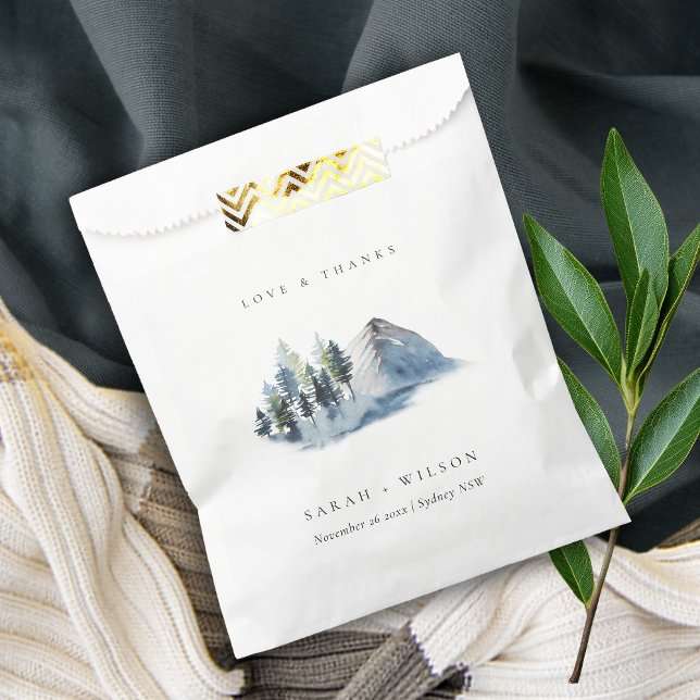 Sachets En Papier Green Blue Pine Woods Mariage de montagne Merci (Créateur téléchargé)