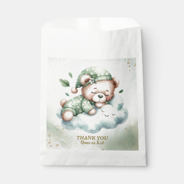 Sachets En Papier Green Boho Sleeping Teddy Bear mignonne Party (Devant)