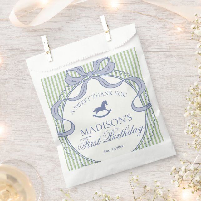 Sachets En Papier Green Coquette Bow Rocking Horse Birthday Dessert (Coupé)