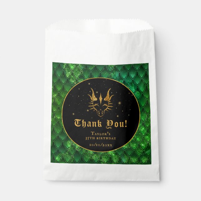 Sachets En Papier Green Dragon Scales Or Anniversaire Merci (Devant)