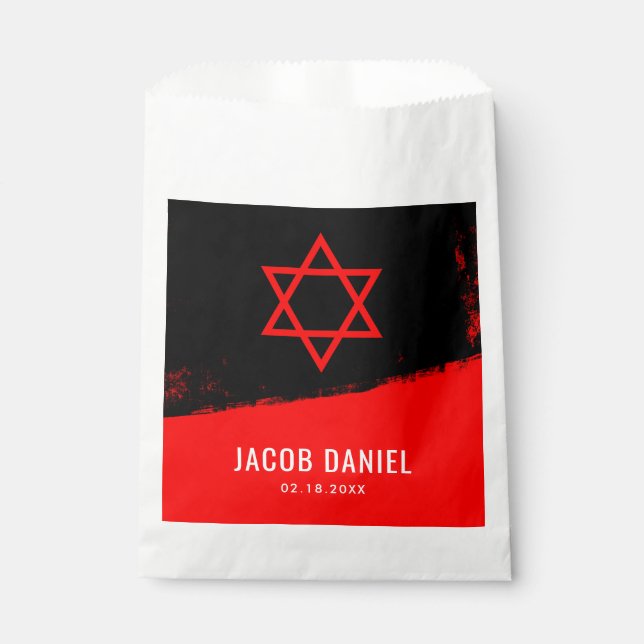 Sachets En Papier Grunge Red Black Bar Mitzvah Personnalisé (Devant)