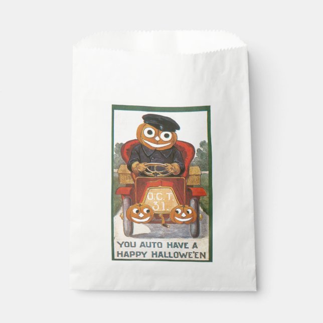 Sachets En Papier Halloween à l'ancienne, chauffeur Citrouille (Devant)