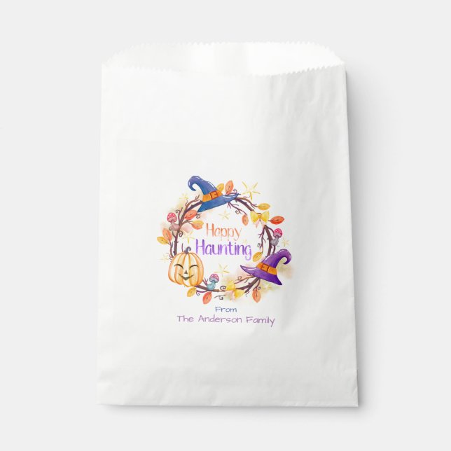 Sachets En Papier Halloween - Aquarelle Wreath "Happy Hauny" (Devant)