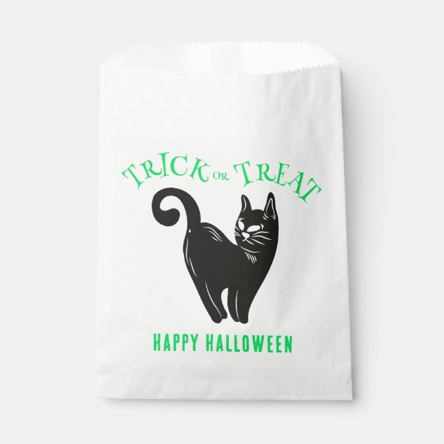 Sachets En Papier Halloween de chat noir 'Trick or Treat' (Devant)