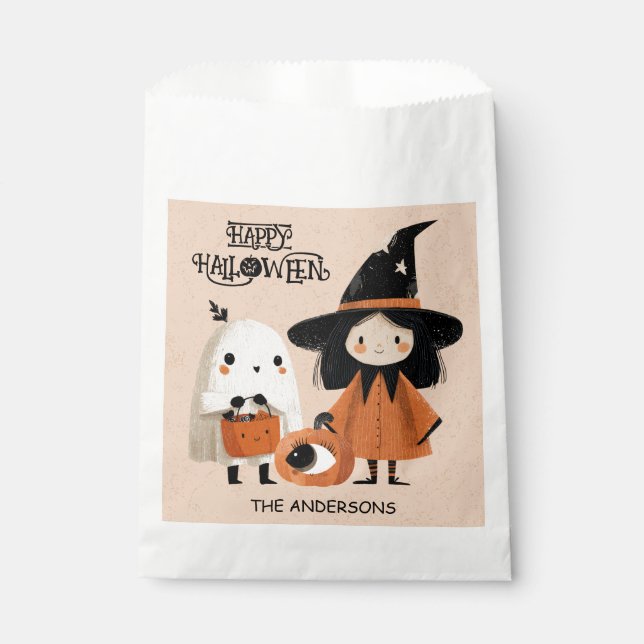 Sachets En Papier Halloween éffrayante en sorcière et fantôme (Devant)
