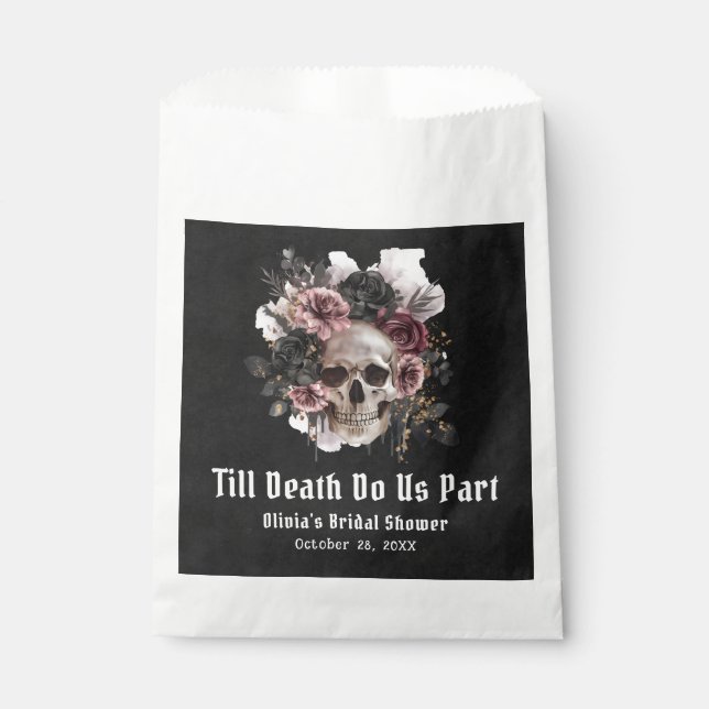 Sachets En Papier Halloween gothique noir Fête des mariées crâne flo (Devant)