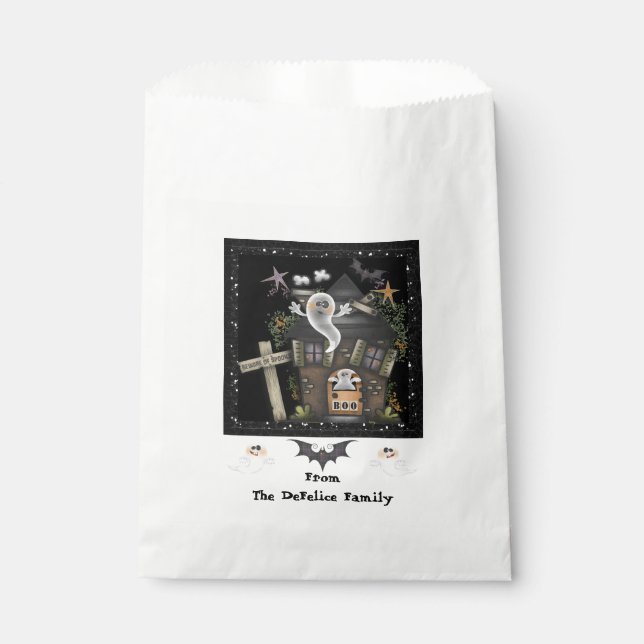 Sachets En Papier Halloween - Mignonne Maison fantôme Hantée (2) (Devant)