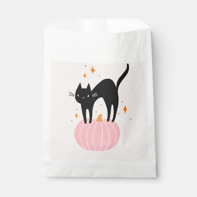 Sachets En Papier Halloween rose Chat noir (Devant)