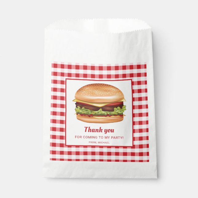 Sachets En Papier Hamburger Sur Rouge En vichy Anniversaire Merci (Devant)