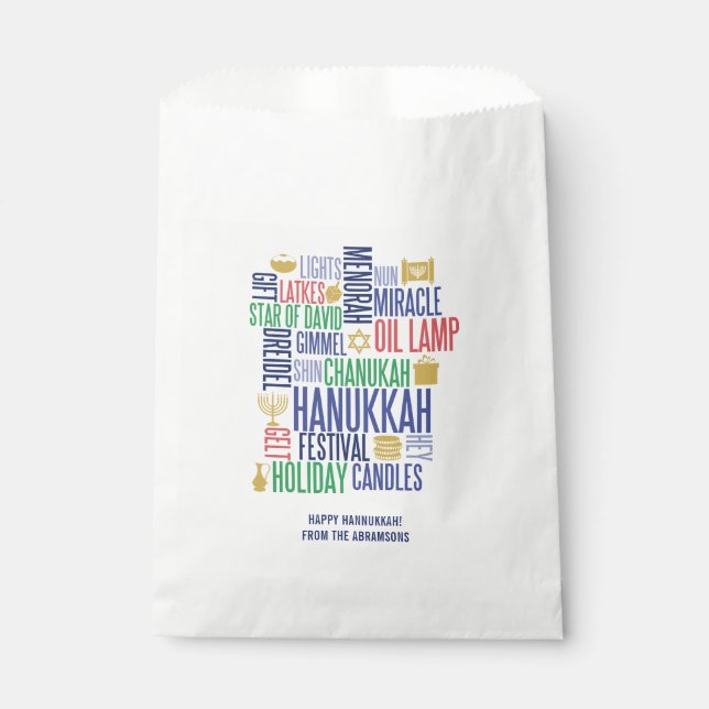 Sachets En Papier Hanoukka Words Holiday Favoriser Sac (Devant)