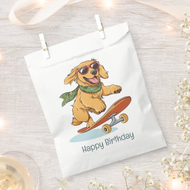 Sachets En Papier Happy Birthday Golden Retriever Dog Skateboarding (Coupé)