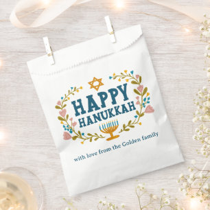 Sachets En Papier HAPPY HANOUKKA fleurie couronne juive FÊTE PERSONN