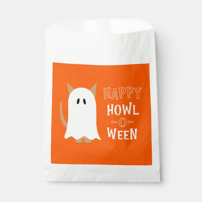 Sachets En Papier Happy Howl-o-ween chien fantôme Orange Halloween (Devant)