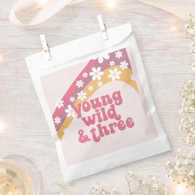 Sachets En Papier hippie Daisy Young Wild et trois Anniversaire (Coupé)