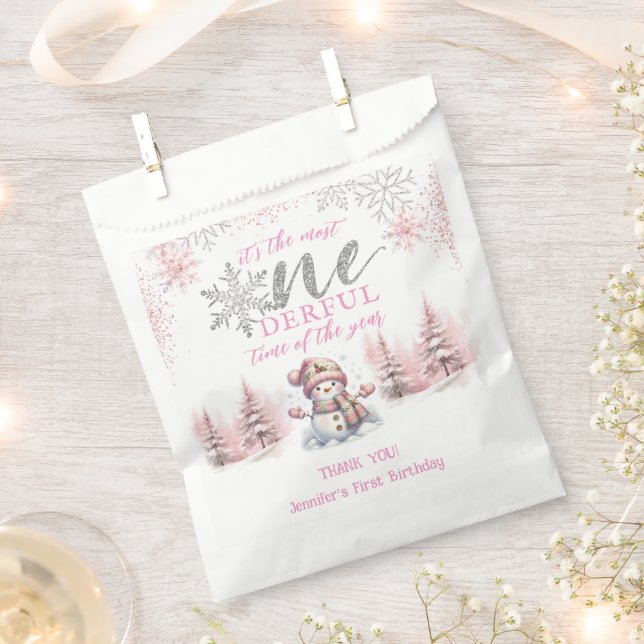 Sachets En Papier Hiver ONE derland Fille rose Noël 1er anniversaire (Coupé)