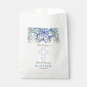 Sachets En Papier Hiver Silver Navy Blue Snowflake Baptism Invitatio
