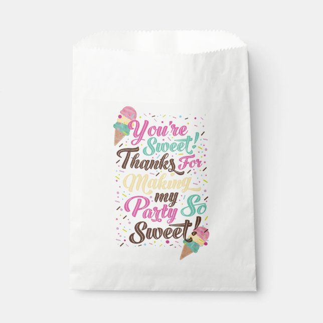 Sachets En Papier Ice Cream Cone Bright Typographie Anniversaire (Devant)