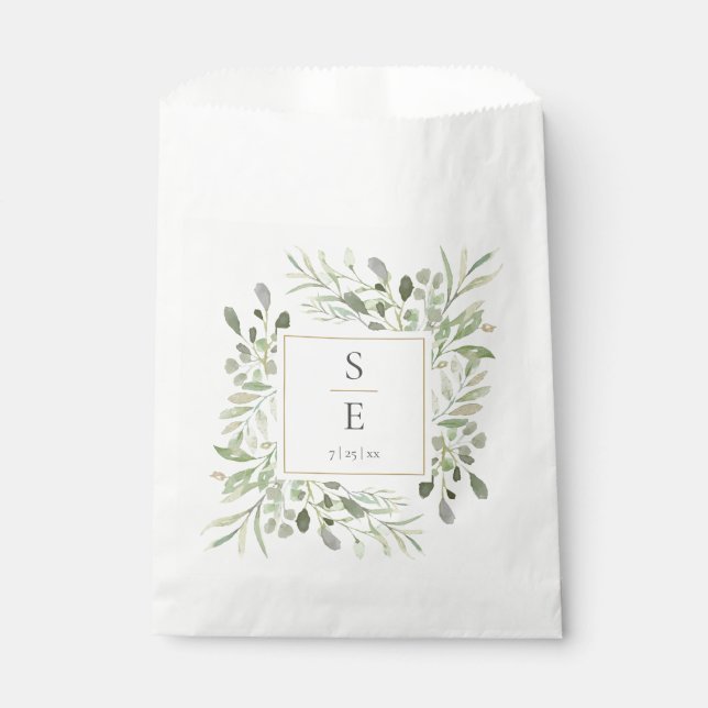 Sachets En Papier Initiales de monogramme de feuillage de verdure Ma (Devant)