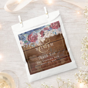 Sachets En Papier Intemporel Rustique Bleu Bourgogne Floral Mariage
