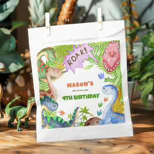 Sachets En Papier Invitation d'anniversaire 4 ans garçon dinosaure