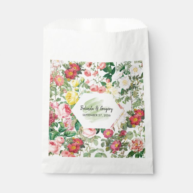Sachets En Papier Jardin floral, aquarelle et Mariage géométrique (Devant)