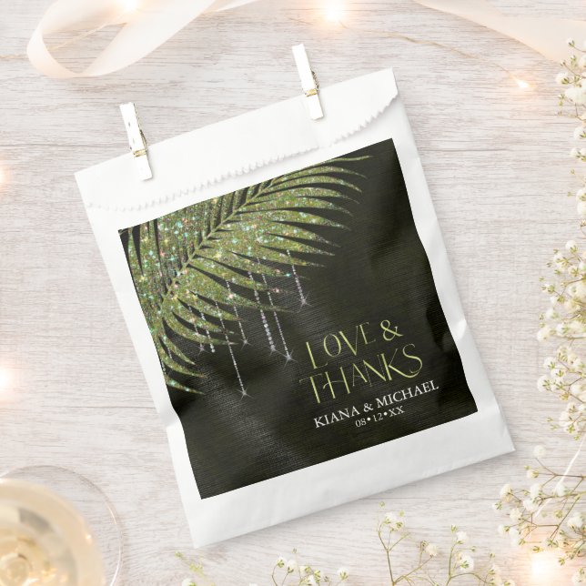 Sachets En Papier Jewel Palm Leaf Mariage Love Merci Green ID83 (Coupé)