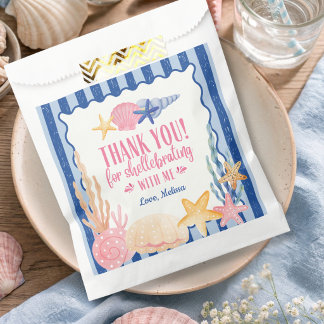 Sachets En Papier Joli bleu rose océan coquillage merci