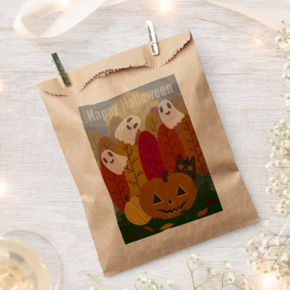 Sachets En Papier Joli chat noir et fantômes d'Halloween Citrouille