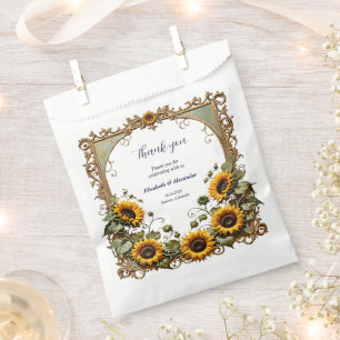 Sachets En Papier Joli tournesol jaune avec cadre artistique de mari