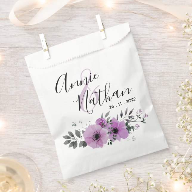 Sachets En Papier Jolie Violet Romantique Script Floral Mariage Part (Coupé)