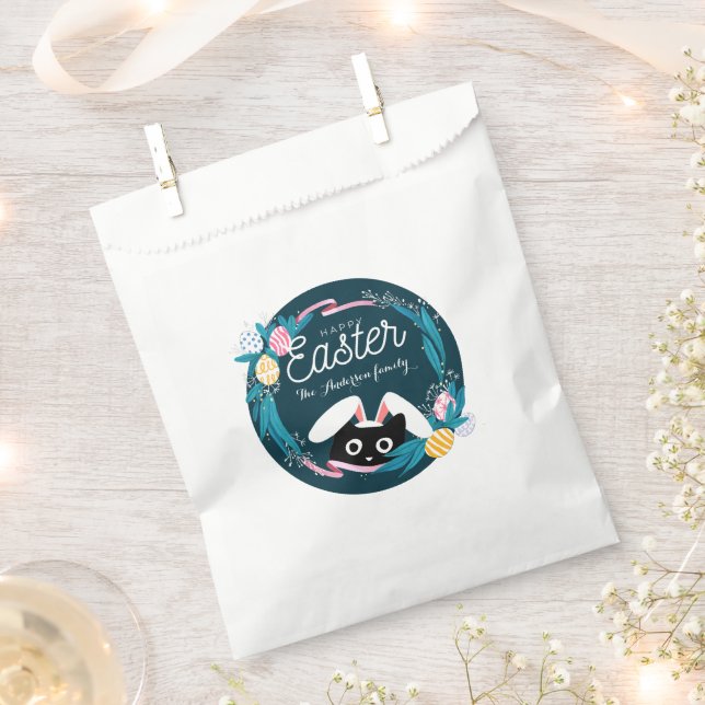 Sachets En Papier Joyeuse couronne de Pâques, Chat Noir avec oreille (Coupé)