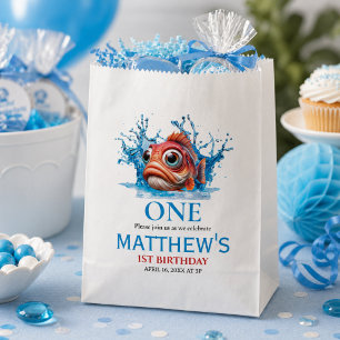 Sachets En Papier Joyeux 1er Anniversaire Poisson Bleu Eau Douce
