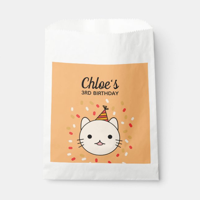 Sachets En Papier Joyeux Anniversaire Chat Beige (Devant)