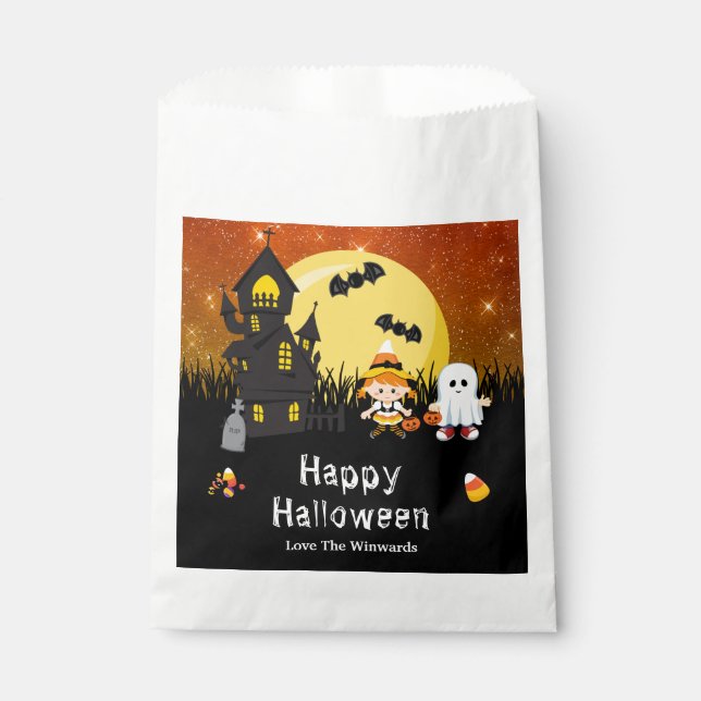 Sachets En Papier Joyeux Halloween Party sorcière Ghost Orange (Devant)