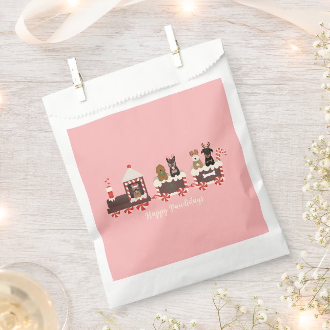 Sachets En Papier Joyeux Pawlidays Chien Noël Train de vacances (Coupé)
