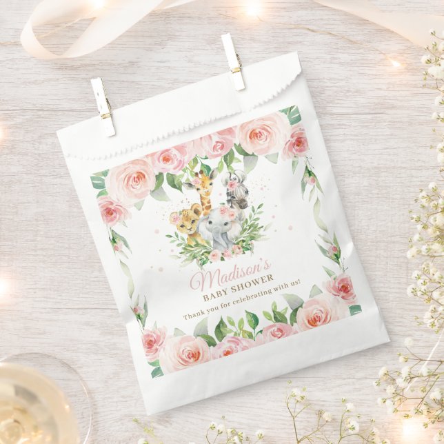 Sachets En Papier Jungle Animal Safari rose Floral Girl Baby shower (Coupé)