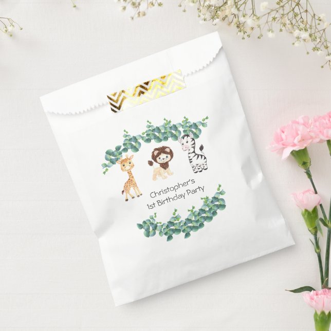 Sachets En Papier Jungle Safari Boys Giraffe Lion Zebra 1er annivers (Scellé)