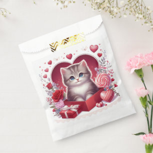 Sachets En Papier Kitten assis en boîte avec des fleurs et des cadea