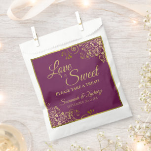 Sachets En Papier L'amour est doux Magenta Plum & Gold Lace Mariage