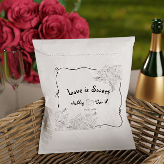 Sachets En Papier L'amour est doux Mariage doodle Roses noires et bl