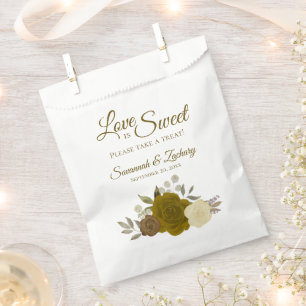 Sachets En Papier L'amour est doux or ocre & Mariage floral jaune