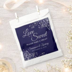 Sachets En Papier L'amour est Sweet Navy Blue & Silver Lace Mariage