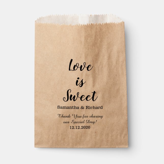 Sachets En Papier L'amour est un Mariage de bonbons doux Merci (Devant)