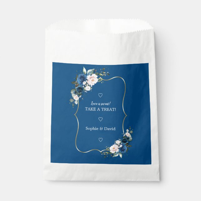 Sachets En Papier L'Amour Floral Bleu Classique Est Mariage Doux (Devant)