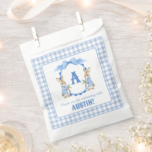 Sachets En Papier Lapin Bleu En vichy Monogramme Crest (Coupé)