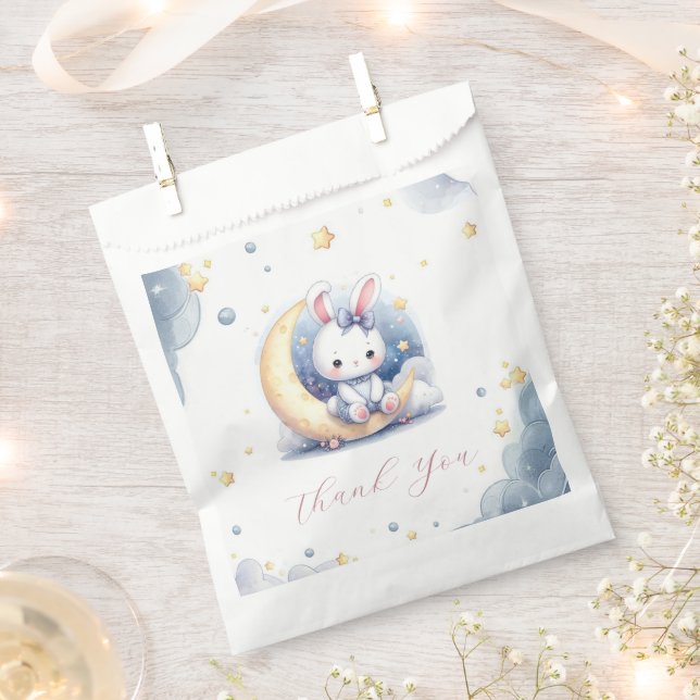 Sachets En Papier lapin mignon assis sur la lune  (Coupé)