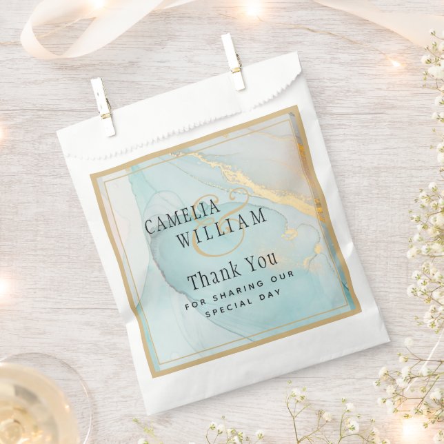 Sachets En Papier LeahG INK Verre de mer Turquoise Mariage or (Coupé)