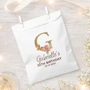 Sachets En Papier Lettre G Monogramme Or Roses Rose Blush